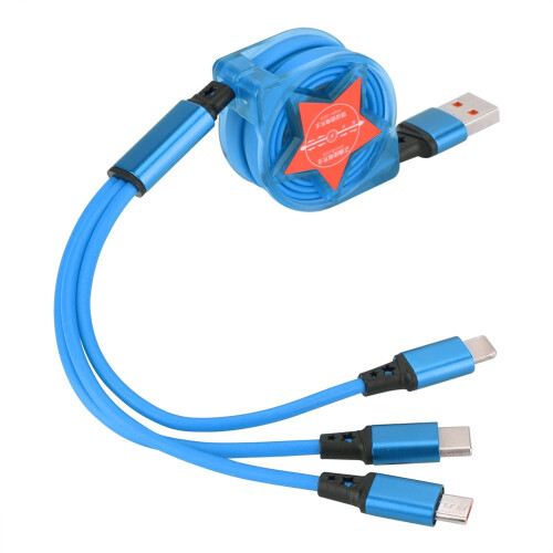 3 in 1 Retractable Charging Cable for iOS Type C USB Red