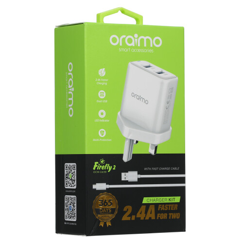 Oraimo 5.0V/2.1A Dual USB Fast Wall Charger with LED Indicator 2