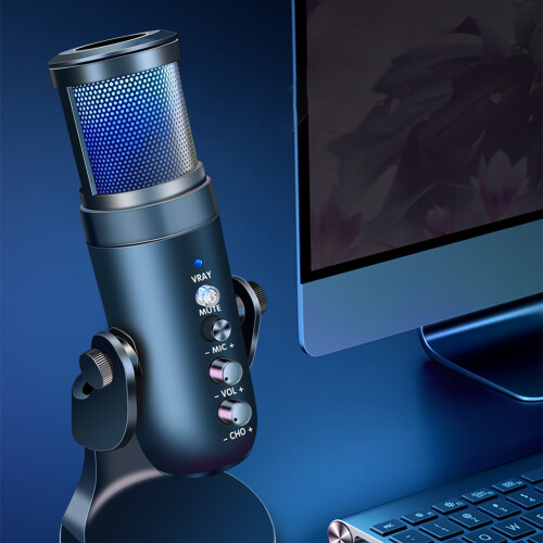 USB Microphone with RGB Light Rotatable for Meeting Chat 1