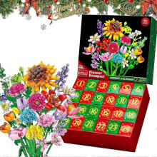 (Girasole)Calendario dell'Avvento 2025 Bouquet di fiori Blocchi da costruzione Calendario dell'Avvento di Natale, Natale