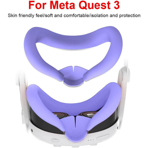 Silicone Interface Lightproof Mask Face Cushion Meta Quest 3 Compatible, Sweatproof, Washable Replacement Pad, Purple 1