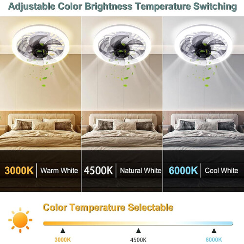 E27 Mini Modern Ceiling Fans With Lights, 3-Speed Remote Control, Dimmable LED Lamp, 30cm White 2