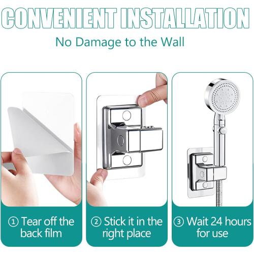 Adjustable Shower Head Holder Replacement 360 Degree Rotation No-Drill Wall-Mount Universal 1/2 Inch Interface Bracket 2