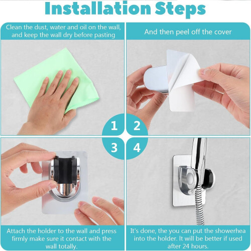 Shower Head Bracket Strong Bonding Wall Mount Adjustable Handheld Shower Wand Holder No Drilling Silver Caravan 2
