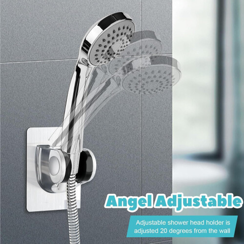Shower Head Bracket Strong Bonding Wall Mount Adjustable Handheld Shower Wand Holder No Drilling Silver Caravan 1