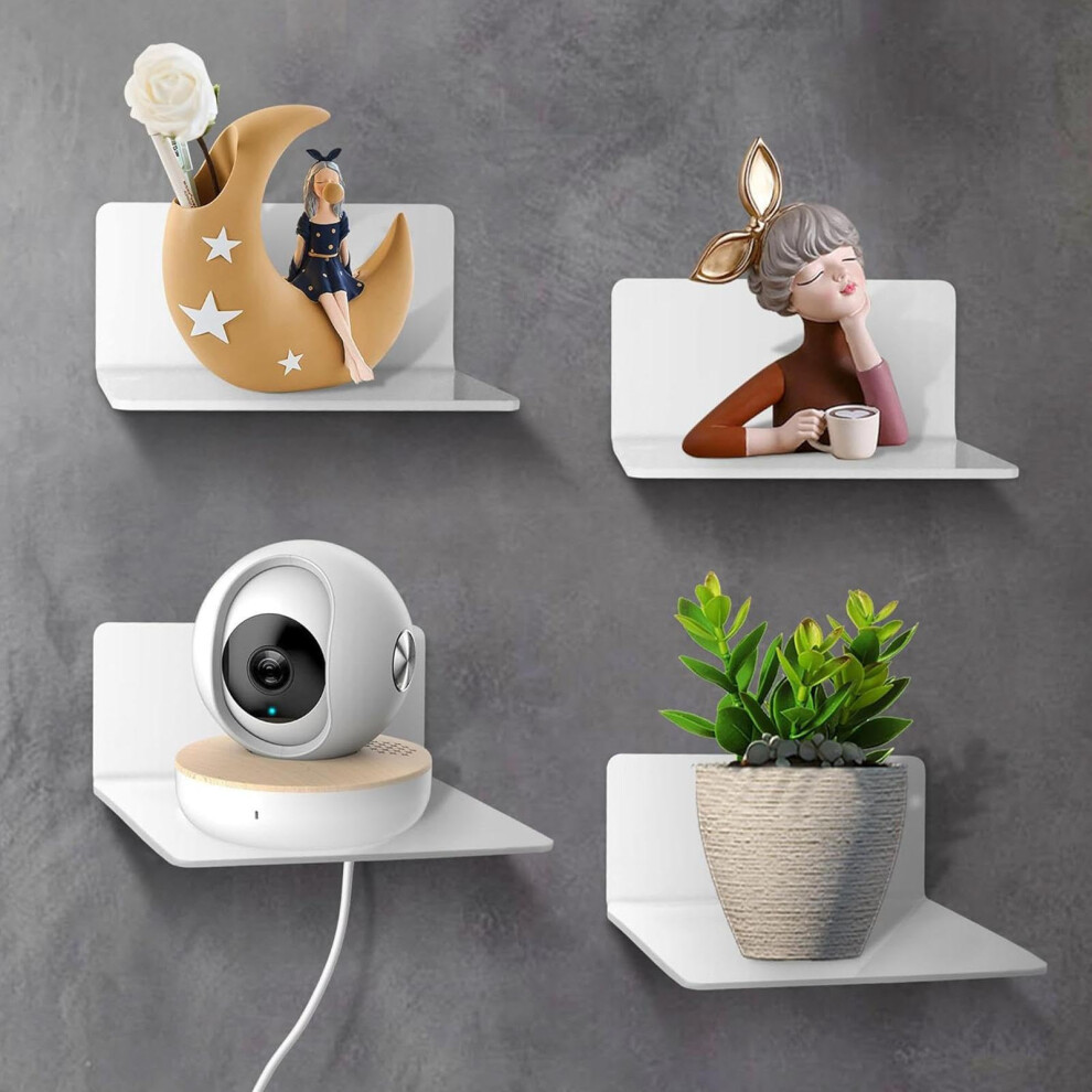 White Floating Wall Shelves Set Of 4 With Adhesive Acrylic Wall Shelf And Cable Clips For Bathroom 9084446316711