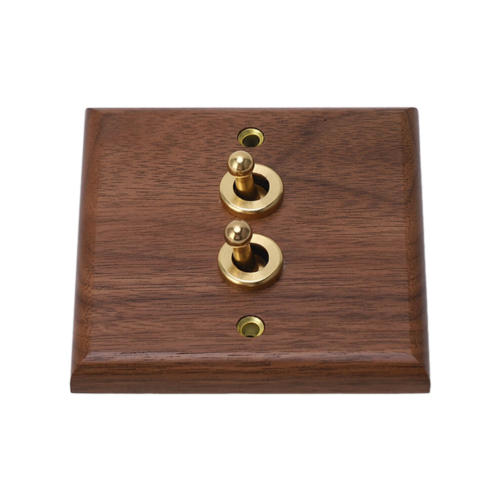 Vintage Walnut Wood Double Toggle Switch Panel 250V 50Hz W/ Brass Screws 3241352529673