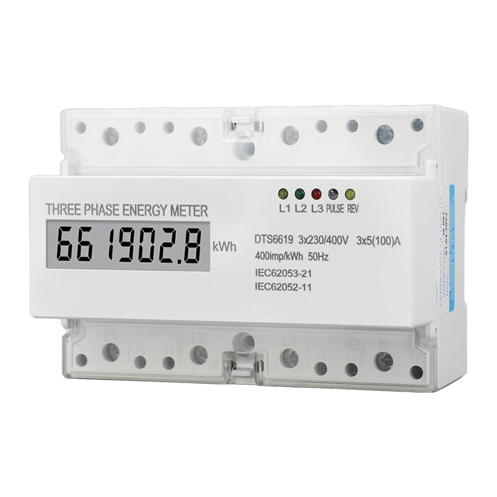 3 Phase Energy Meter Din Rail 230V/400V 100A Lcd Display 8721352530091