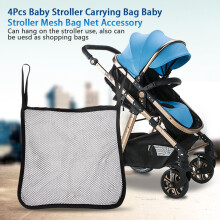 Schwarze Baby-Kinderwagen-Netztaschen 4er Pack, Mesh-Aufbewahrung für Kinderwagen & Pram