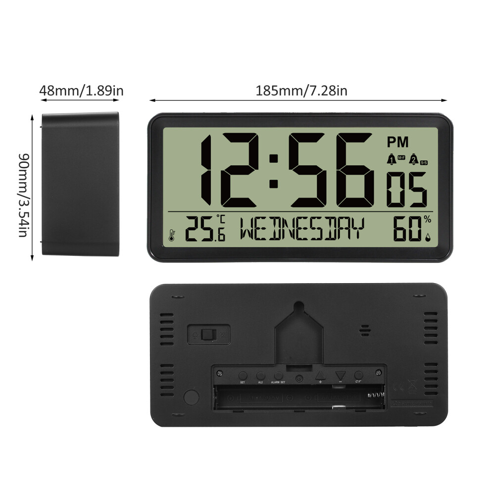 Portable Lcd Alarm Clock With Temperature Date Snooze Backlight 5061352546375