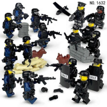 Black SWAT weapon shield dog M8003 minifigure military doll model small particle assembled building block toy
