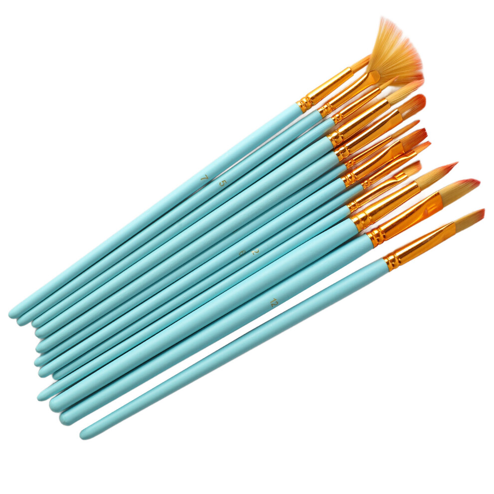 12Pcs Artist Paint Brush Set For Acrylic Watercolor Gouache Oil Blue 8081352574519