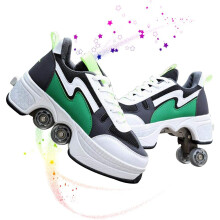 Deformation Roller Shoes LED Lights In 7 Colors Unisex Skating Shoes With Double-Row Deform Wheel USB Charging Size US 5 EU 35 Green