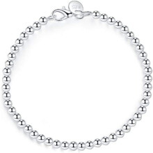 Ladies Silver Bracelet 925 Sterling Silver 4mm Round Bead Retro Charm Bracelet Casual Elegant Jewelry