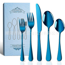 (Blue 40-piece set) Stainless Steel Tableware Silverware Set For 8 People 40-piece Set Knife, Fork And Spoon Dishwasher