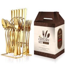 (10-gold 24-piece set) Stainless Steel Tableware 24-piece Set 1010 Western Food 4 Main Pieces Tableware Stand Gift Set Products