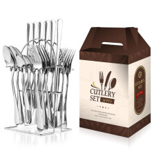 (10-silver 24-piece set) Stainless Steel Tableware 24-piece Set 1010 Western Food 4 Main Pieces Tableware Stand Gift Set Products