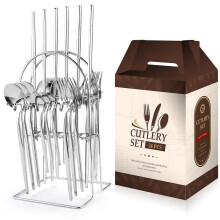 (Portugal-silver 24-piece set) Stainless Steel Tableware 24-piece Set 1010 Western Food 4 Main Pieces Tableware Stand Gift Set Products