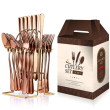 (10-rose 24-piece set) Stainless Steel Tableware 24-piece Set 1010 Western Food 4 Main Pieces Tableware Stand Gift Set Products