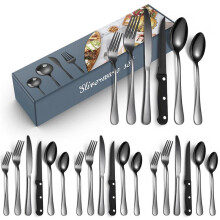 (Gray box-black 24-piece set) Set Stainless Steel 24-piece Set 6-piece Set Creative Western Food Steak Knife, Fork And Spoon