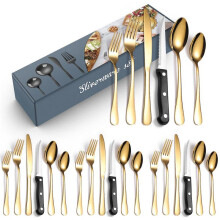 (Gray box-golden 24-piece set) Set Stainless Steel 24-piece Set 6-piece Set Creative Western Food Steak Knife, Fork And Spoon