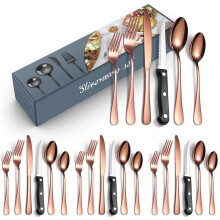 (Gray box-rose 24-piece set) Set Stainless Steel 24-piece Set 6-piece Set Creative Western Food Steak Knife, Fork And Spoon