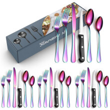 (Gray box-magic color 24-piece set) Set Stainless Steel 24-piece Set 6-piece Set Creative Western Food Steak Knife, Fork And Spoon