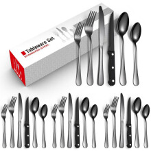 (White box-black 24-piece set) Set Stainless Steel 24-piece Set 6-piece Set Creative Western Food Steak Knife, Fork And Spoon