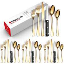 (White box-gold 24-piece set) Set Stainless Steel 24-piece Set 6-piece Set Creative Western Food Steak Knife, Fork And Spoon