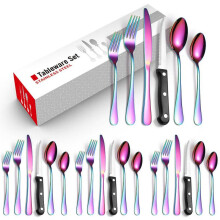 (White box-magic color 24-piece set) Set Stainless Steel 24-piece Set 6-piece Set Creative Western Food Steak Knife, Fork And Spoon