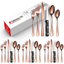 (White box-rose 24-piece set) Set Stainless Steel 24-piece Set 6-piece Set Creative Western Food Steak Knife, Fork And Spoon