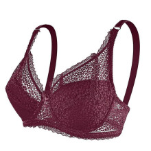 (36/80c, Brown) Queenral Underwear Adjustment Thin Section Big Breasts Gathering Ladies Large Size Lace Underwire Bra
