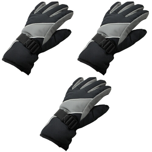 3Pcs Men'S Water Resistant Windproof Warm Adjustable Ski Gloves Gray 2