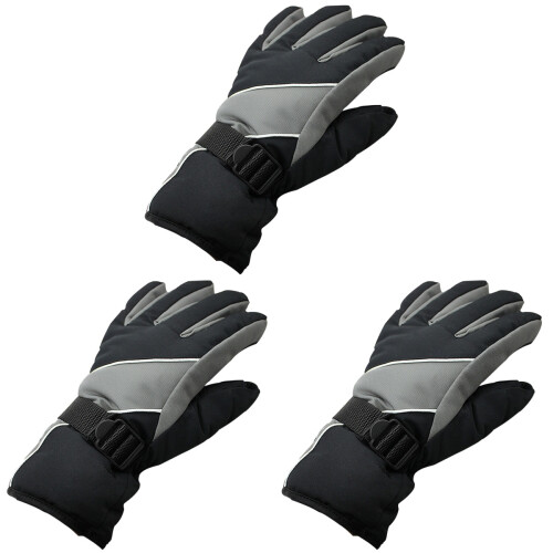 3Pcs Men'S Water Resistant Windproof Warm Adjustable Ski Gloves Gray 1