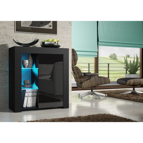Creative Furniture Serene 83cm Sideboard LED - Black Gloss Doors 1