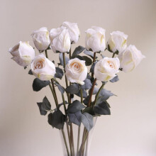 (Champagne 40cm) 5Pcs/set Artificial Rose Vintage Style Burnt Edge Rose Flower Decorative Table Artificial Flower