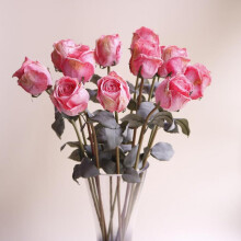(Pink 40cm) 5Pcs/set Artificial Rose Vintage Style Burnt Edge Rose Flower Decorative Table Artificial Flower