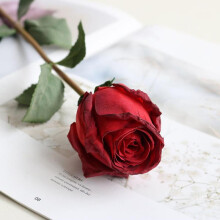 (Red 58cm) 5Pcs/set Artificial Rose Vintage Style Burnt Edge Rose Flower Decorative Table Artificial Flower