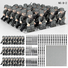 (style 2) 24-Piece Set of British German and Soviet Military Building Blocks with Mini Particles for Toy Base Plates