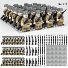 (style 3) 24-Piece Set of British German and Soviet Military Building Blocks with Mini Particles for Toy Base Plates