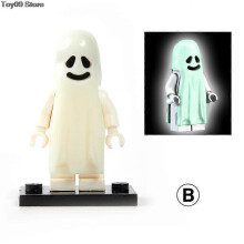 (A) 1PC Horror Halloween Series Building Blocks Luminous Smiling &amp; Crying Ghost Model Action Figures Small Bricks Toys for Children