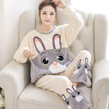 (Xxl, Beige) New 2021 Autumn Winter Warm Flannel Women Pijama Sets Thick Coral Velvet Long Sleeve Cute Sleepwear Set Thin Flannel Pajamas Set