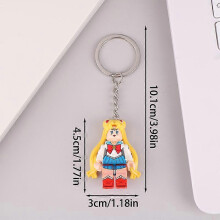 (Sailor Moon) Minifigure Building Blocks Keychain Captain America Batman Gingerbread Man Assembly Model Keyring Pendant Backpack Car Decor Toy
