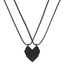 (02-black black) 2Pcs Magnetic Couple Matching Necklace 100 Languages I Love You Projection Sun Moon Heart Shape Magnet Paired Pendant Lover Gift
