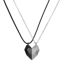 (02-black silver) 2Pcs Magnetic Couple Matching Necklace 100 Languages I Love You Projection Sun Moon Heart Shape Magnet Paired Pendant Lover Gift