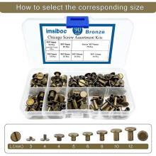 (Antique copper) 90Sets Chicago Screws Kit, 6 Sizes Of Round Flat Head Leather Rivets Metal Screw Studs For Diy Leather Craft And Bookbinding