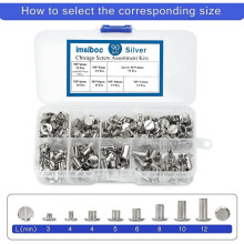 (Antique silver) 90Sets Chicago Screws Kit, 6 Sizes Of Round Flat Head Leather Rivets Metal Screw Studs For Diy Leather Craft And Bookbinding