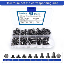 (Black) 90Sets Chicago Screws Kit, 6 Sizes Of Round Flat Head Leather Rivets Metal Screw Studs For Diy Leather Craft And Bookbinding