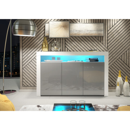 Creative Furniture Aether 155cm Sideboard LED - White & Grey Gloss Doors 1