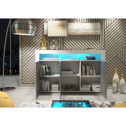 Creative Furniture Aether 155cm Sideboard LED - White & Grey Gloss Doors 2